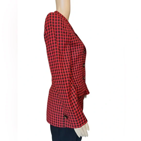 Vintage GIVENCHY Boutiques Blazer Single Breasted Red Black Houndstooth Wool 36 - Picture 6 of 15